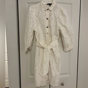 Boston Proper White Eyelet Shirt Dress Size S